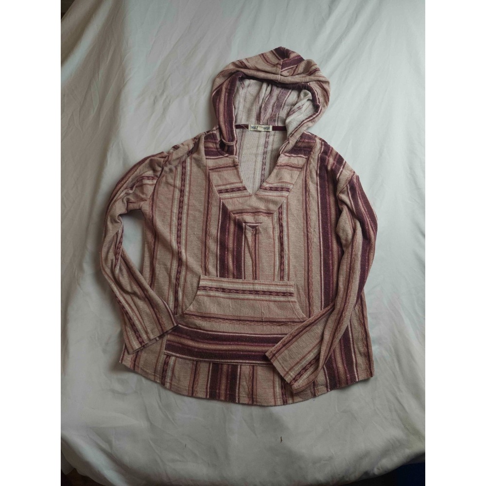 Wallflower Baja Hoodie Womens Large Pink Boho Aztec Stripe Pullover Pockets
